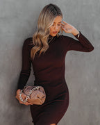 Newtown Mock Neck Knit Midi Dress Dark Brown