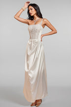 Camo One Shoulder Pearl Satin Maxi Dress