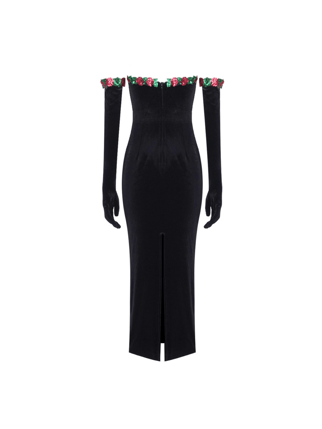 Flower Sequin Velvet Dress With Gloves