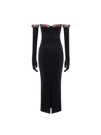 Flower Sequin Velvet Dress With Gloves
