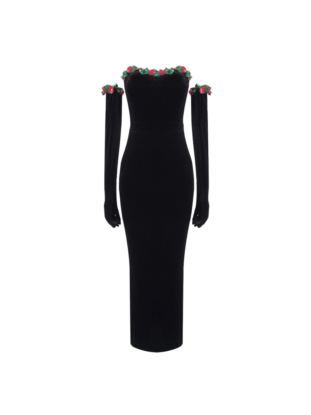 Flower Sequin Velvet Dress With Gloves