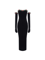 Flower Sequin Velvet Dress With Gloves