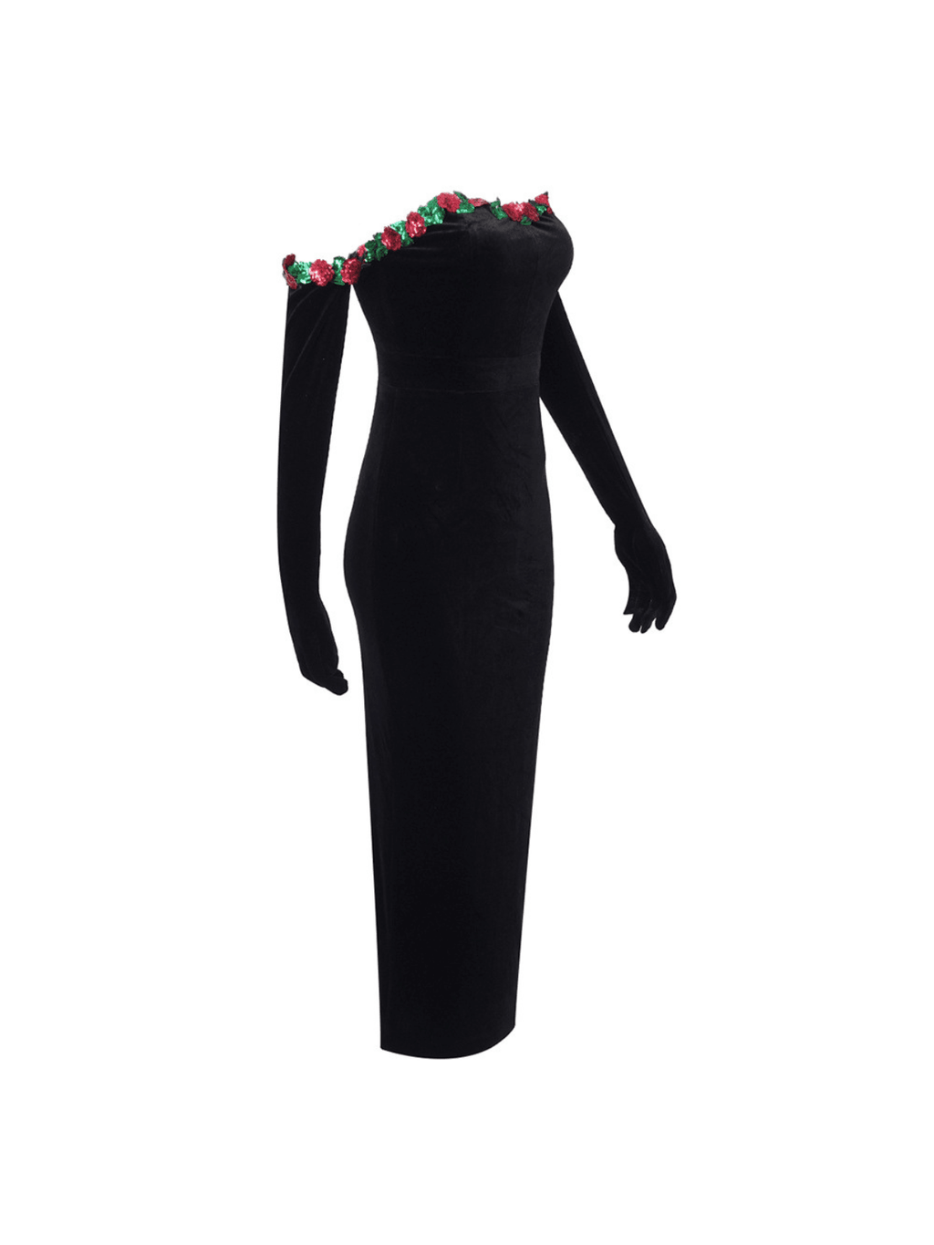 Flower Sequin Velvet Dress With Gloves