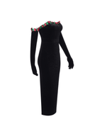 Flower Sequin Velvet Dress With Gloves