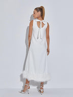 Nisha Feather Midi Dress In White