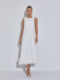 Nisha Feather Midi Dress In White