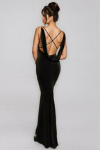 Sorelk Plunge Neck Flower Velvet Maxi Dress