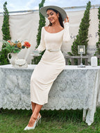 O-Neck Split Hem Back Bodycon Dress