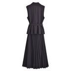 Double-Breasted Belted Vest And Dress Set