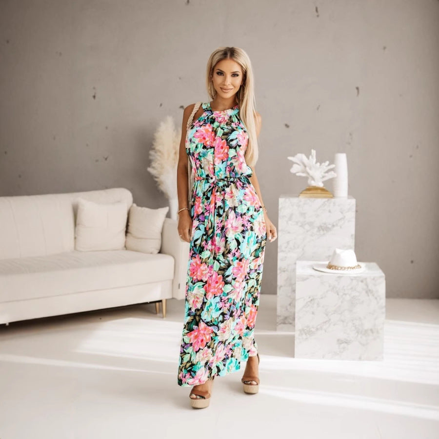 Alba Minimalist Women's Floral Maxi Dress with Adjustable Waist Designer Edit