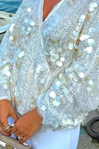 Fashion Sequined Casual Long-sleeved Tie Loose Coat
