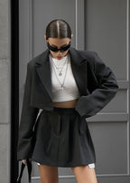 Cropped Blazer and Skater Skirt Set - Modern Sophistication