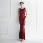 Craft Beaded Positioning Floral Sequin Star Wedding Prom Maxi Dress