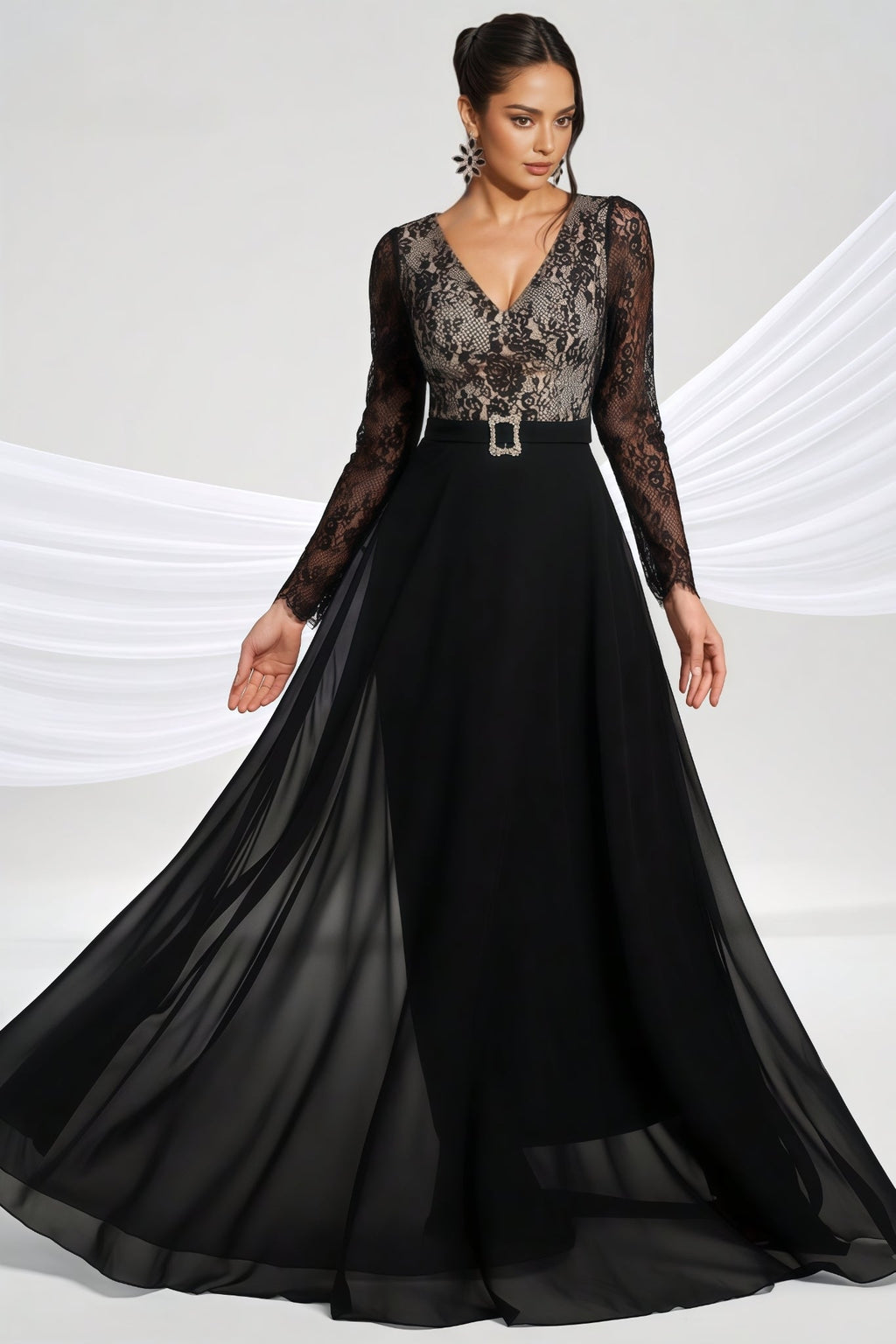 Abel Black Long-Sleeve Lace Maxi Dress
