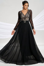 Abel Black Long-Sleeve Lace Maxi Dress
