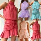 Fresh Sweet Drawstring Halter Chiffon Dress