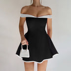 Spring Color - Blocking Design Strapless Figure - Hugging Ruffled Dress