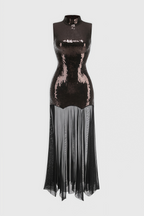 Mayads High Neck Sequin Mesh Maxi Dress