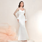 French Elegant Mesh Stitching Sleeves Fishtail Dress Gift