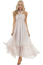 Evelyn Striped Halter Maxi Dress Blush Multi