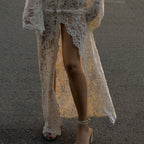 Garcelle Floral Lace Lace-up Long Bell Sleeve Slit Midi Dress