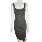 Suzette Denim Dress Dark Grey
