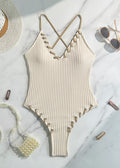 Lena - Ribbed Lace-Up One Piece Swimsuit