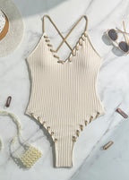 Lena - Ribbed Lace-Up One Piece Swimsuit