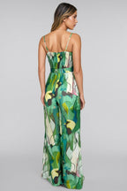 Quinn Green Printed Halter Bow Jumpsuit