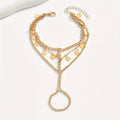 Layered Metal Disc and Chain Finger Bracelet