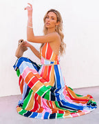 Fiesta To Siesta Crochet Striped Maxi Dress Yellow Orange Multi