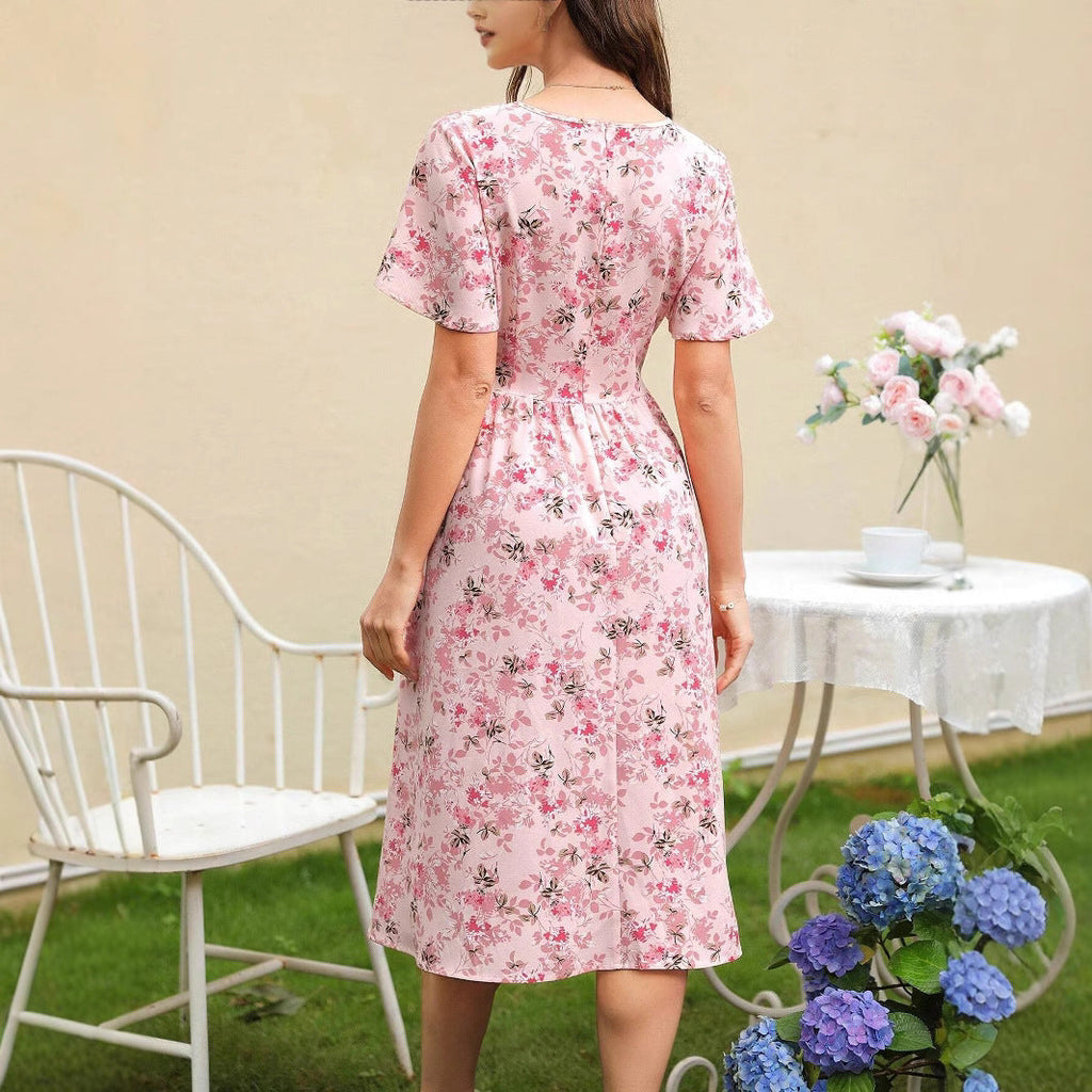 Zuleyka Chic Women's Floral Dress with V Neck and Tailored Tie Belt Silhouette Collection
