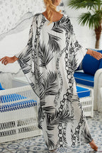 Simple Unique Printed Pleated Front Slit Cover Up