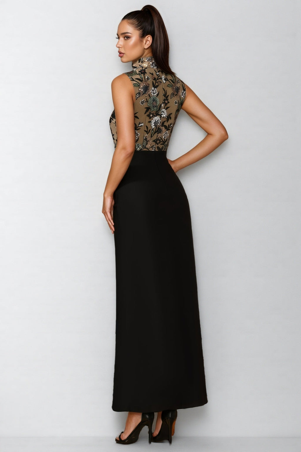 Calissa Embroidered Sequinned Floral Maxi Dress