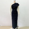 Oblique Shoulder Rhinestone Voile Bandage Dress Debutante Gala Dinner Dress