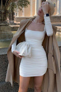 Slim long-sleeved pleated dress