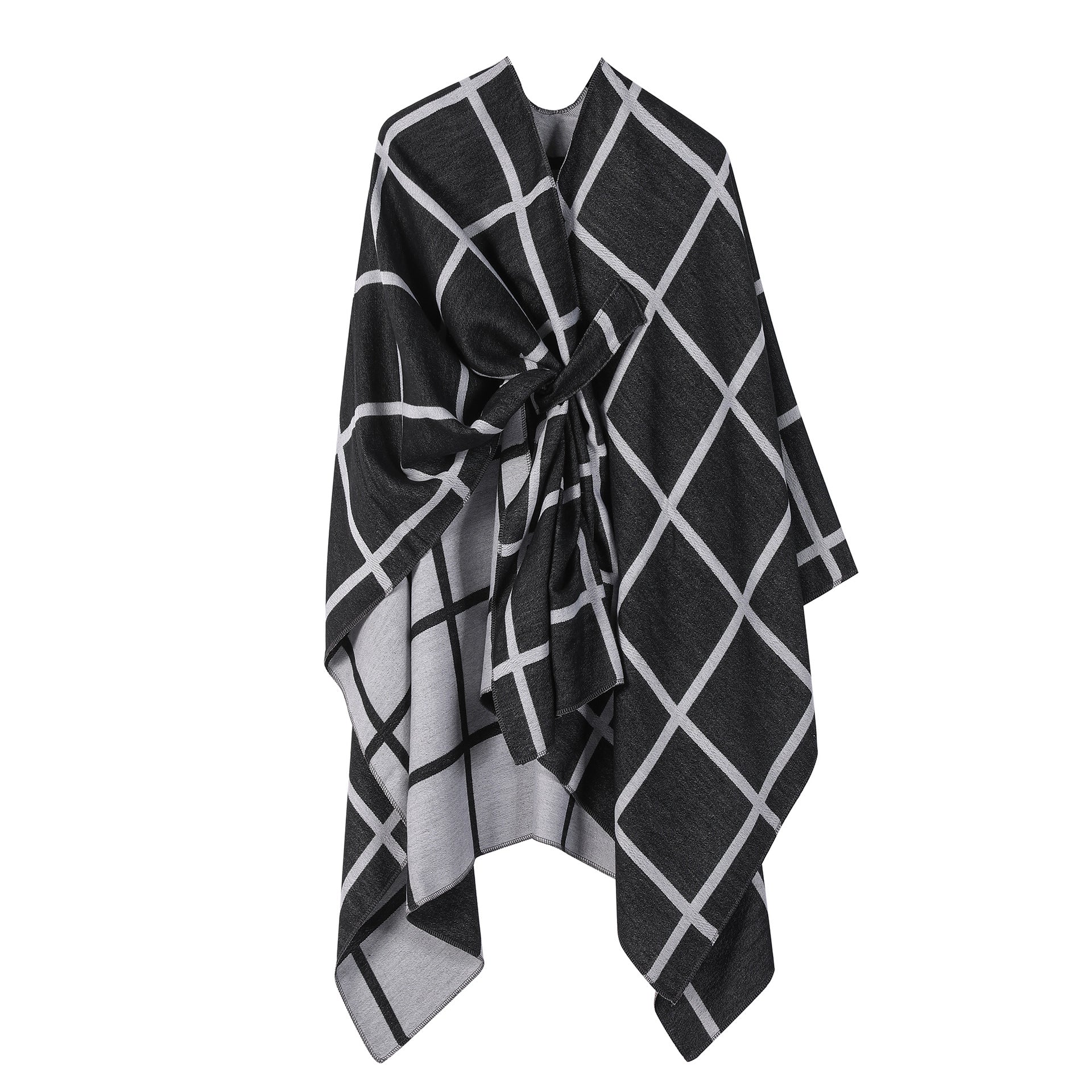 Bestselling Sidetied Plaid Split Cape Warm Crossborder Scarf