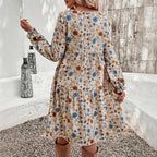 Norma Premium Women's Floral Dress with a Casual Cut and Puff Sleeves Wardrobe Essential