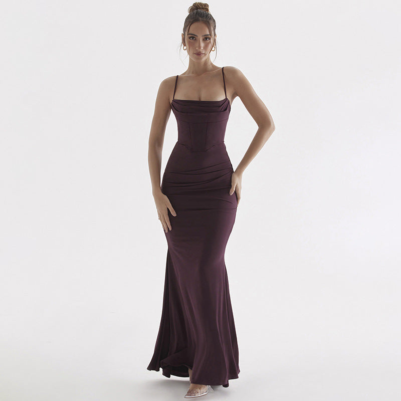 Elegant Slim Fit Suspender Fishtail Swing Dress