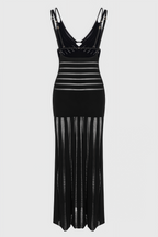 Lakei Black Deep V Openwork Maxi Dress