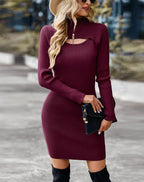 Roseanne Ribbed Cutout Knit Midi Dress Rust