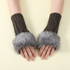 Faux Fur Knit Diamond Pattern Gloves