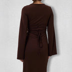 Bandage Big Pit Strip U Neck Long Sleeved Dress