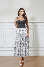 Fashionable Elegant Lady Beauty Back Dress with Chest Pad Ink Painting Printing Swing Maxi Dress
