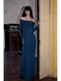 Azure Grace Off-the-Shoulder Evening Gown