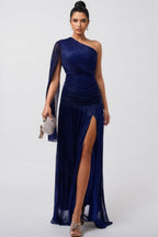 Desti Slanted Collar Slit Maxi Dress
