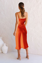 Nessa Asymmetrical Midi Slip Dress Orange