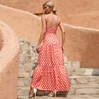 Torrie Polka Dot Tie Front Maxi Dress Rust FINAL