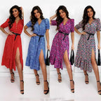 Odalis Elevated Women's Floral High Slit Midi Dress Designer Edit