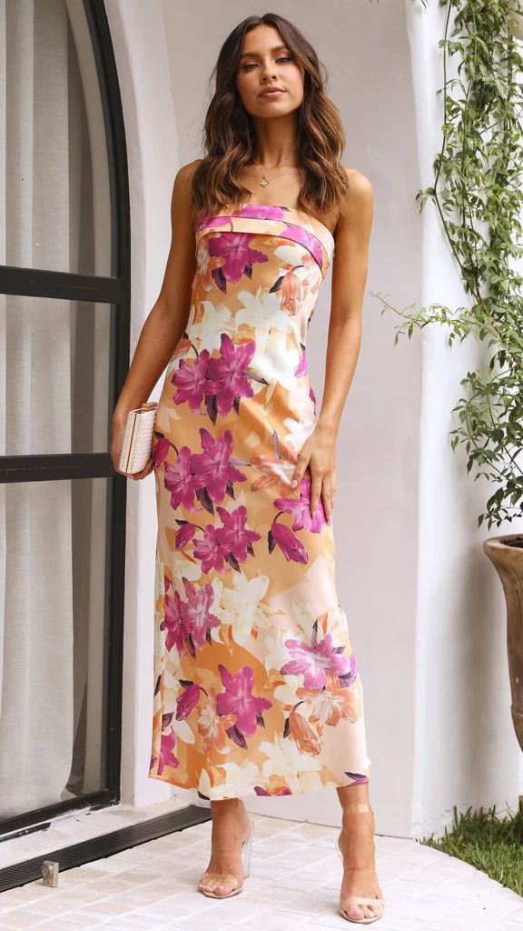 Nina Aesthetic Solid Satin Long Dress with Fold Over Neckline Designer Edit